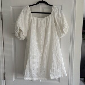 Women's White Eyelet Puff Sleeve Dress